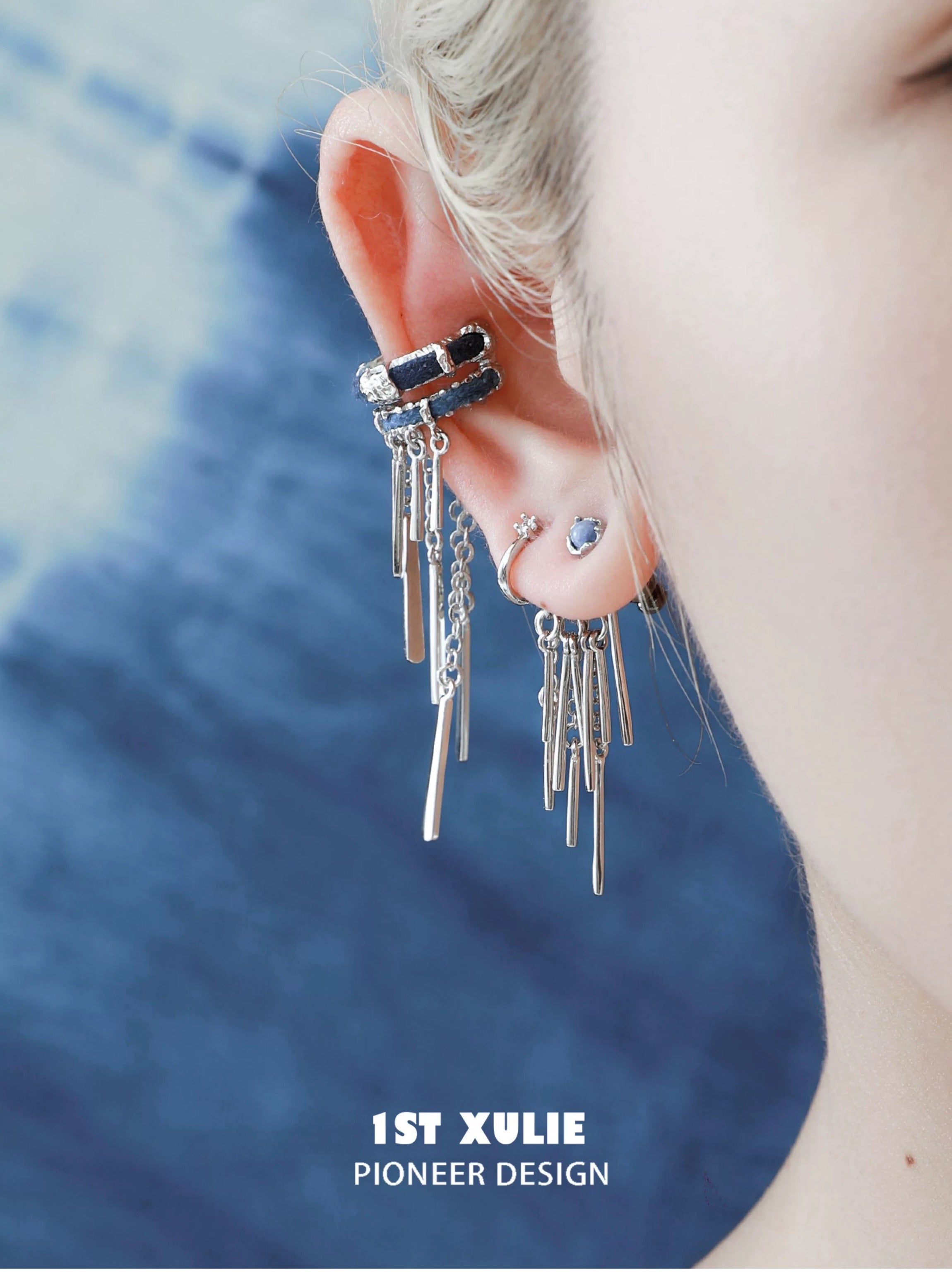 苗 - Miao - Indigo Tie-dyed Ethnic Ear Cuffs