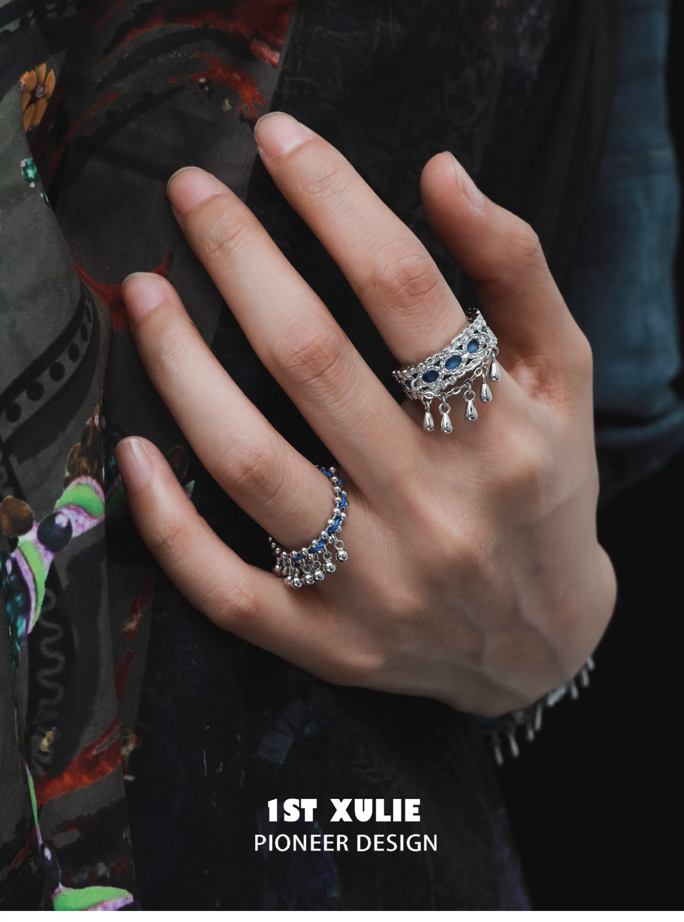 苗 - Miao - S925 Silver & Indigo Tie-dyed Cotton Rings