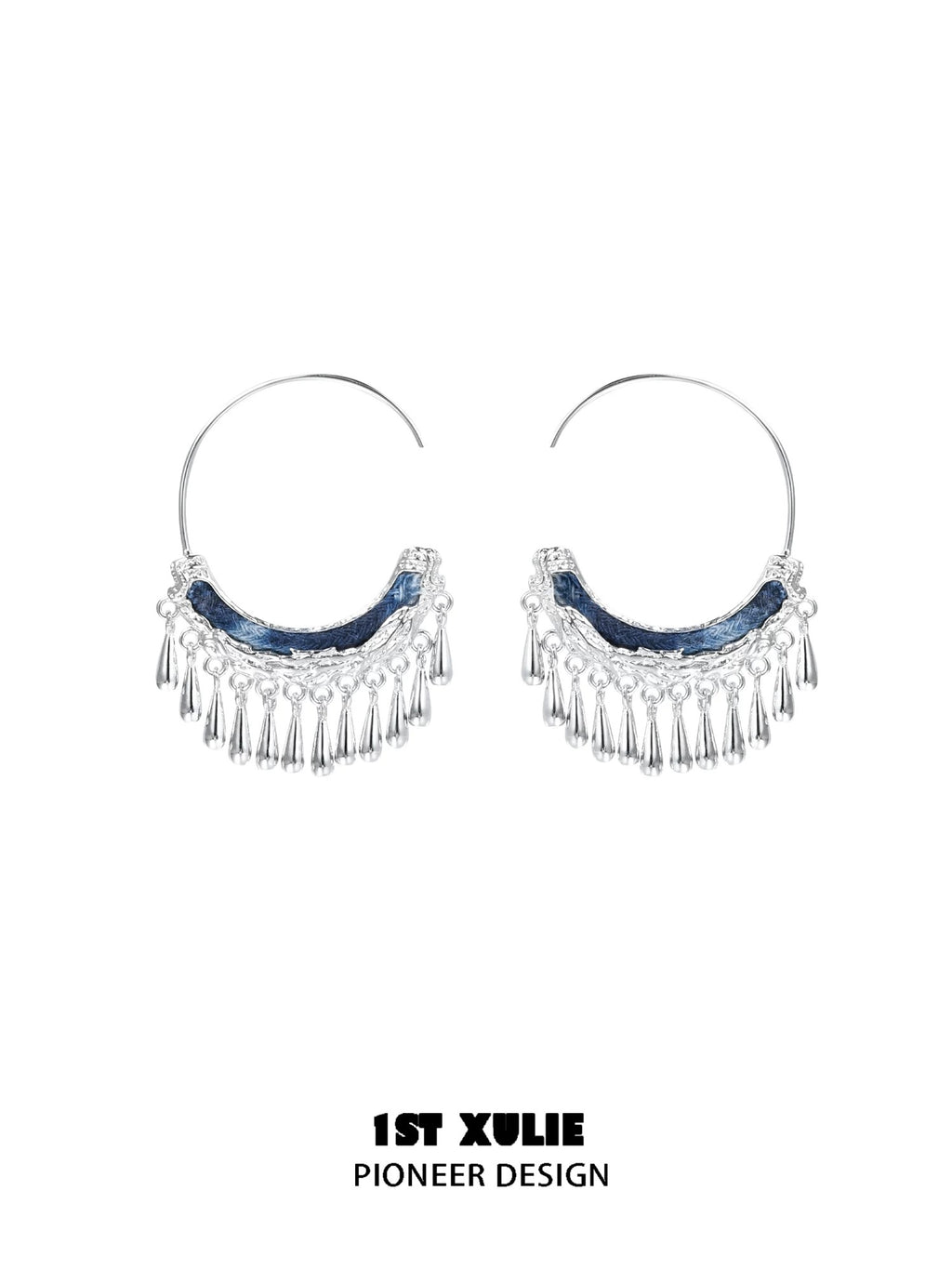 苗 - Miao - Indigo Tie-dyed Ethnic C Hoop Earrings