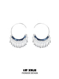 苗 - Miao - Indigo Tie-dyed Ethnic C Hoop Earrings