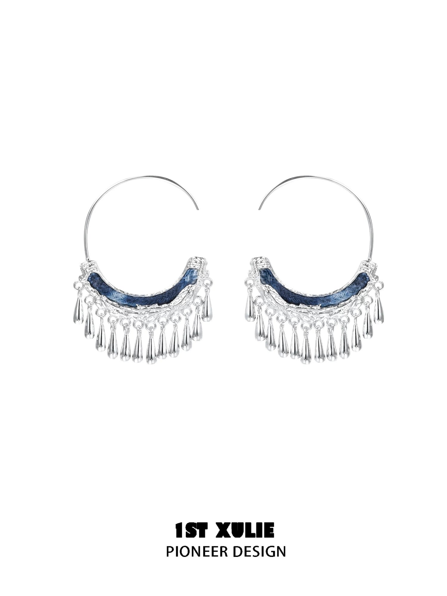 苗 - Miao - Indigo Tie-dyed Ethnic C Hoop Earrings