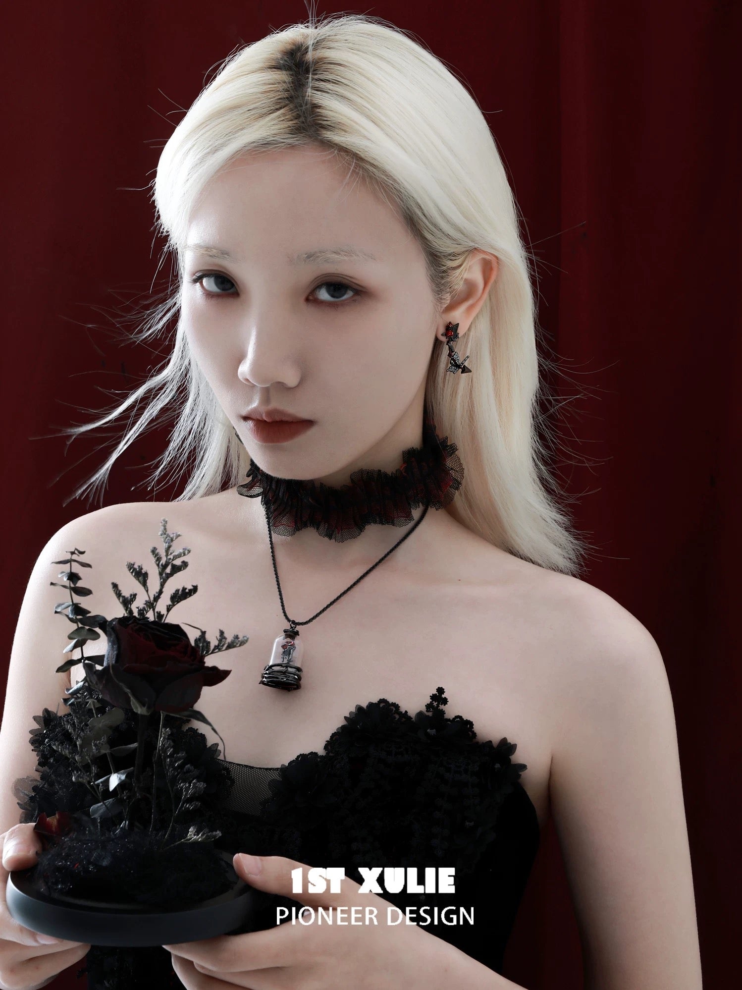 暮色蔷薇 - Twilight Rose Stud Curl Arrow Earrings