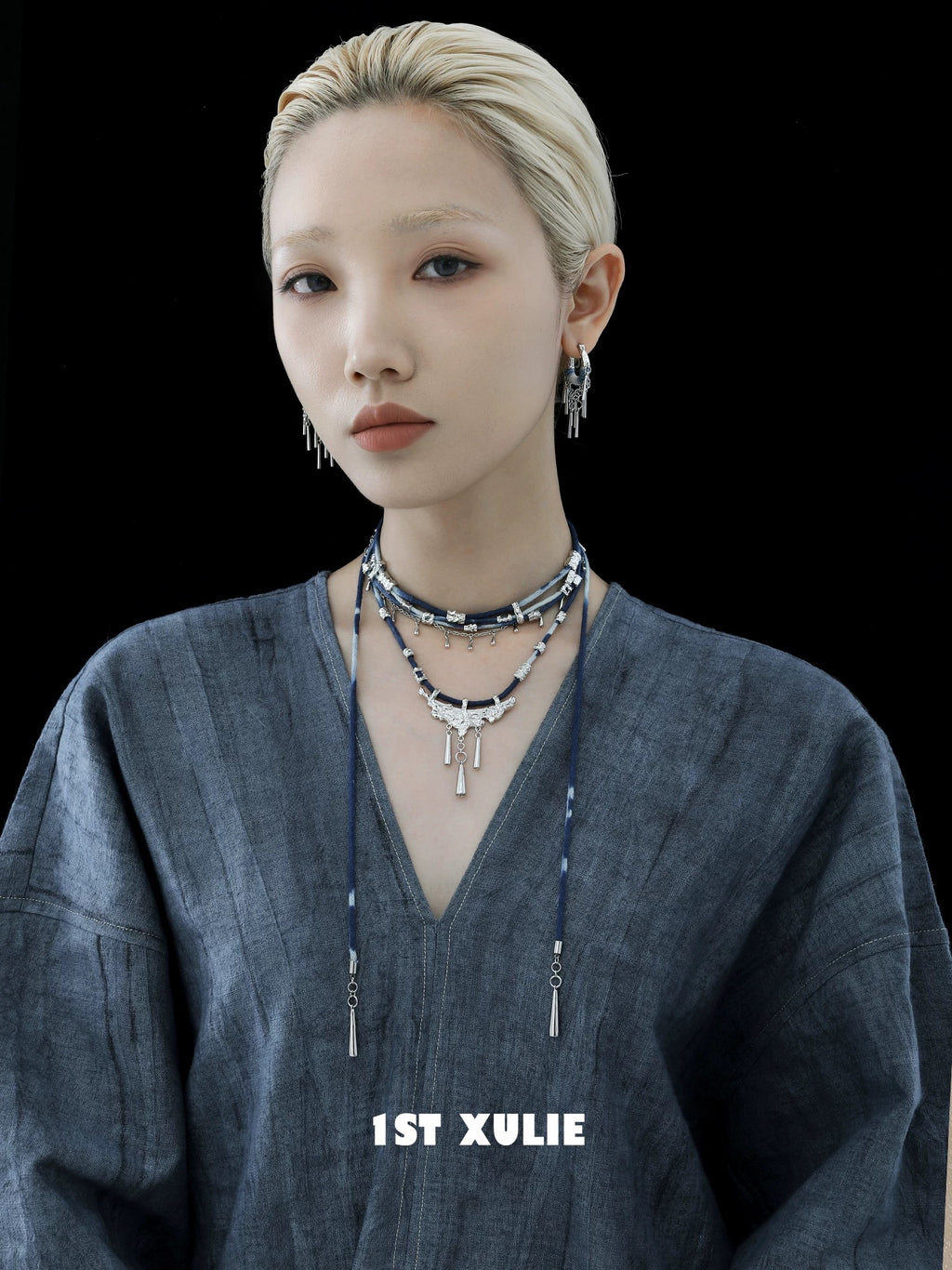 苗 - Miao - Indigo Tie-dyed Cotton Choker & Necklace