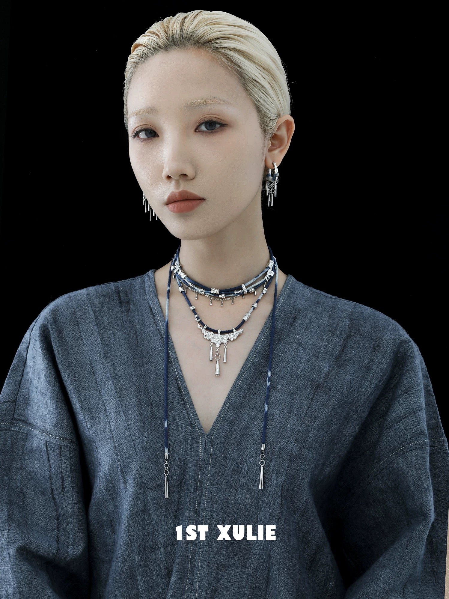 苗 - Miao - Indigo Tie-dyed Cotton Choker & Necklace