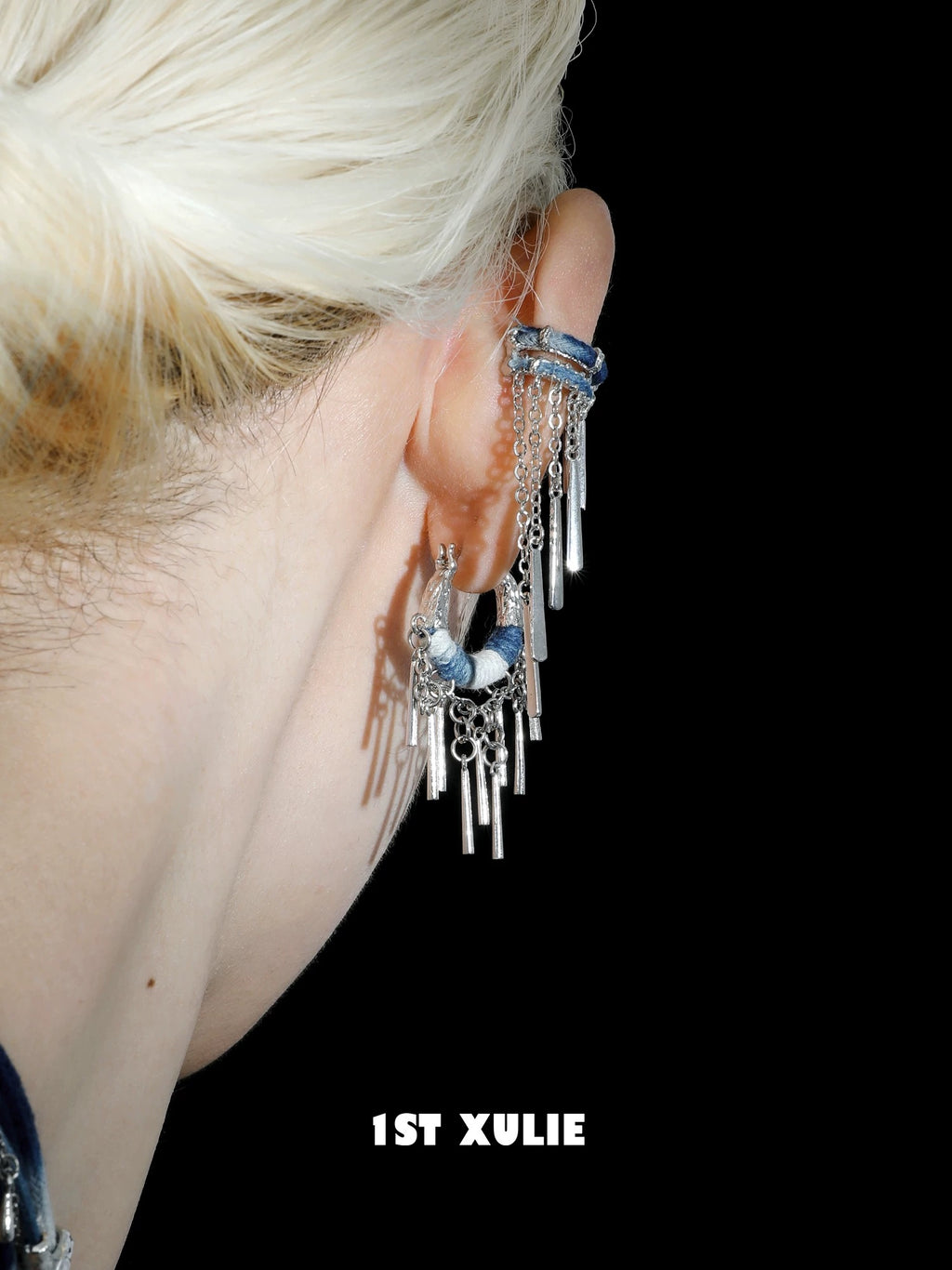 苗 - Miao - Indigo Tie-dyed Cotton Tassel Hoop Earrings