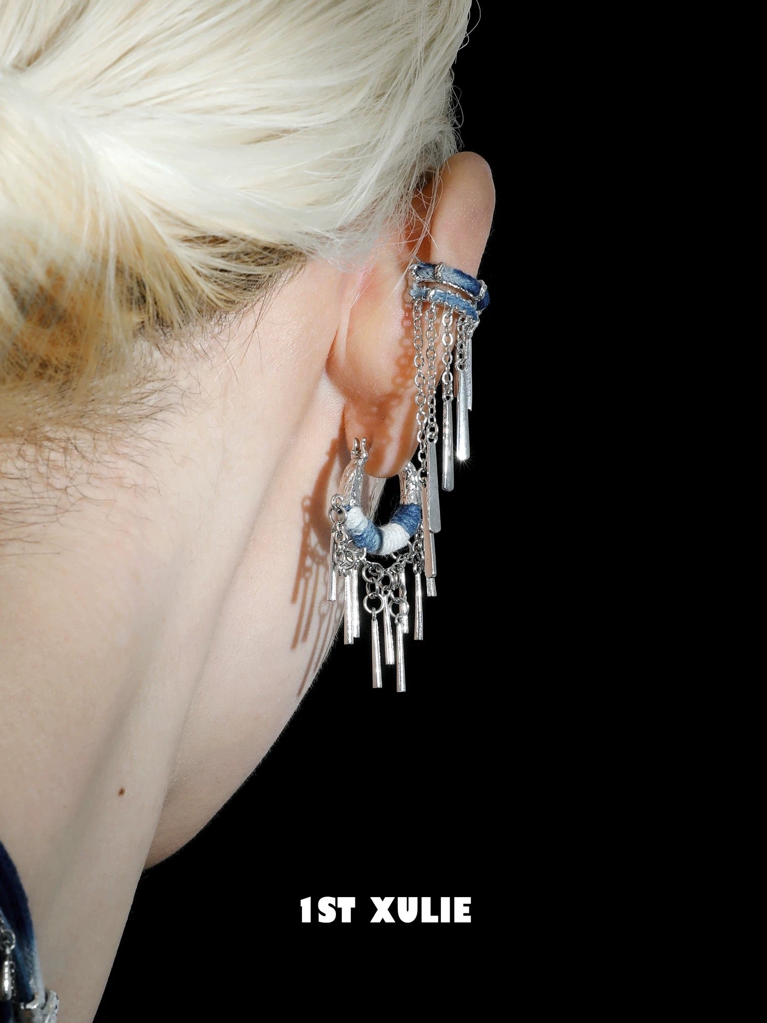 苗 - Miao - Indigo Tie-dyed Cotton Tassel Hoop Earrings