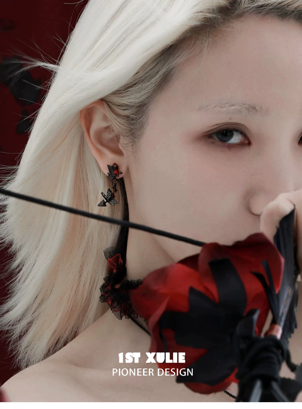 暮色蔷薇 - Twilight Rose Stud Curl Arrow Earrings
