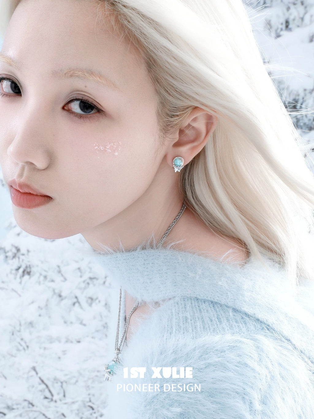 雪国之境 - The Snow Kingdom - Snowflake Crystal Globe Stud Earrings