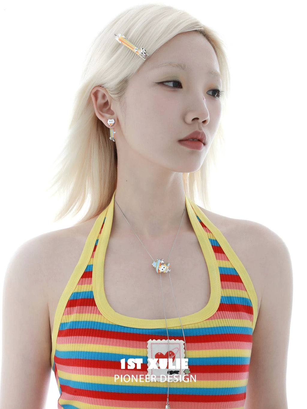 彩虹小猫 - Rainbow Cat - Long Detachable Earrings