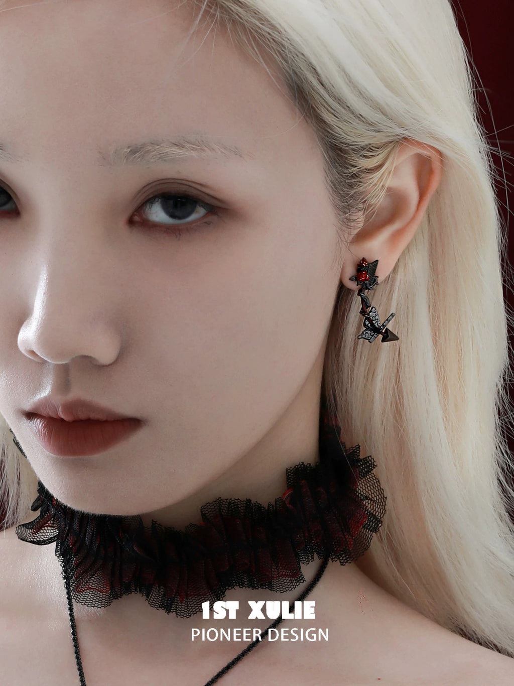 暮色蔷薇 - Twilight Rose Stud Curl Arrow Earrings