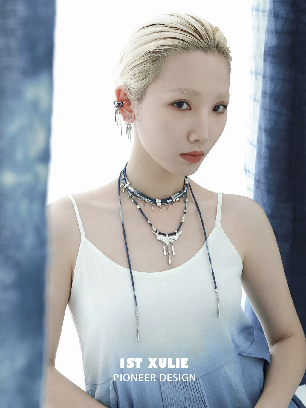 苗 - Miao - Indigo Tie-dyed Cotton Choker & Necklace