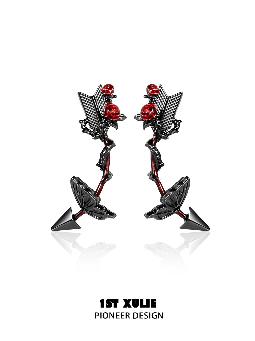 暮色蔷薇 - Twilight Rose Stud Curl Arrow Earrings