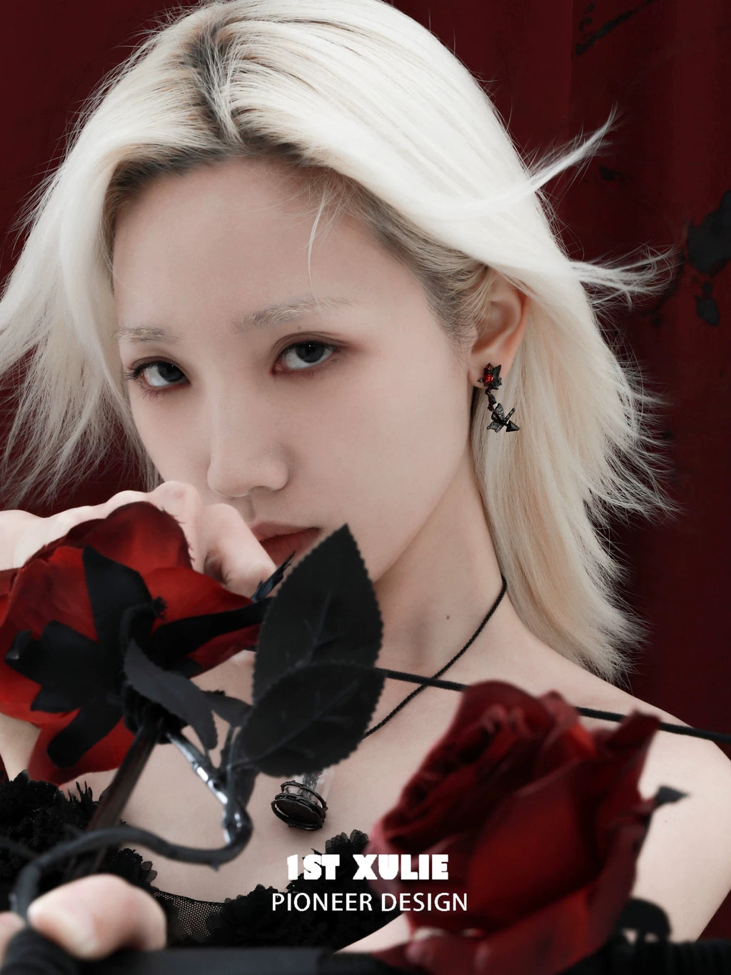 暮色蔷薇 - Twilight Rose Stud Curl Arrow Earrings