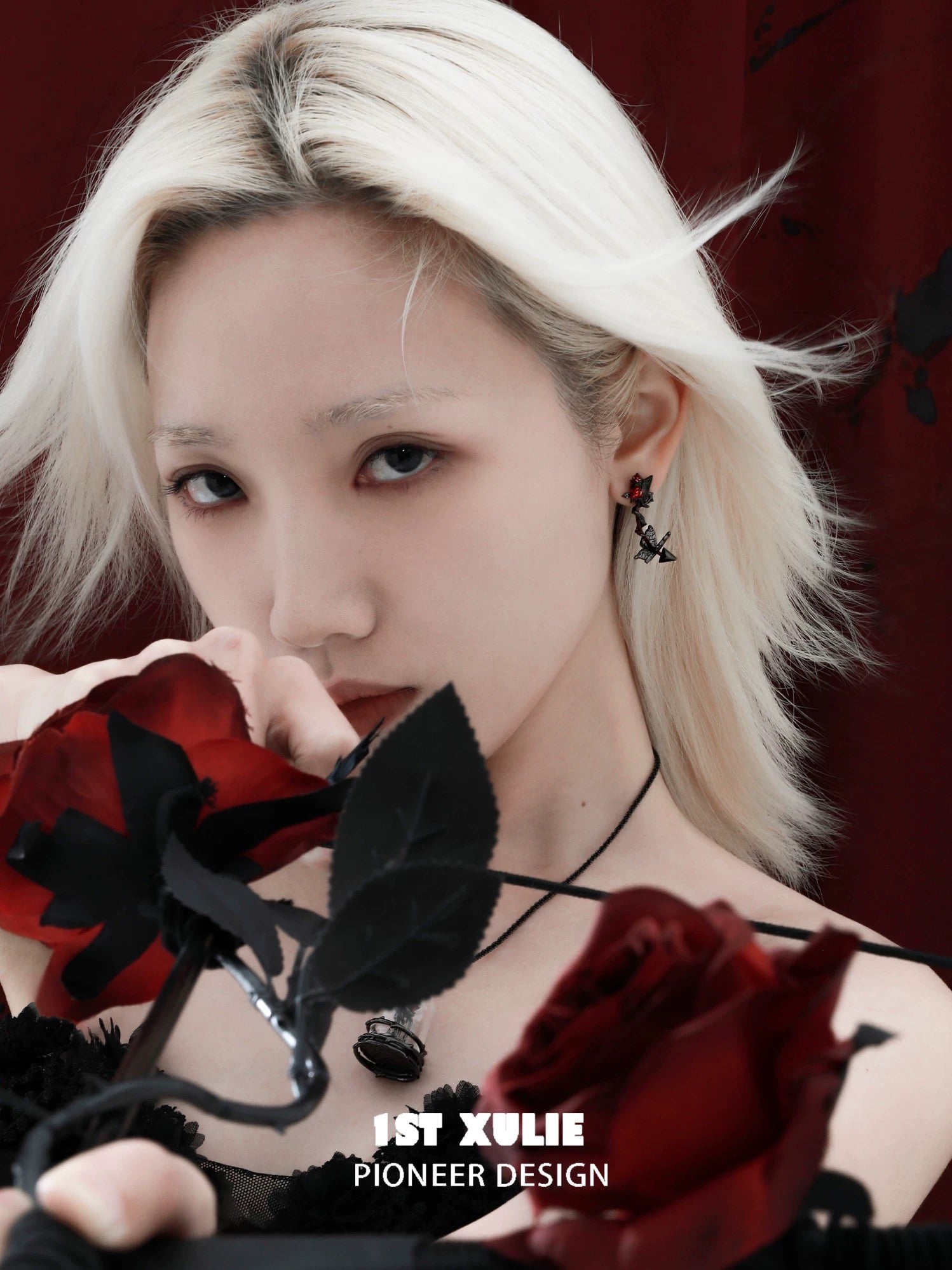 暮色蔷薇 - Twilight Rose Stud Curl Arrow Earrings