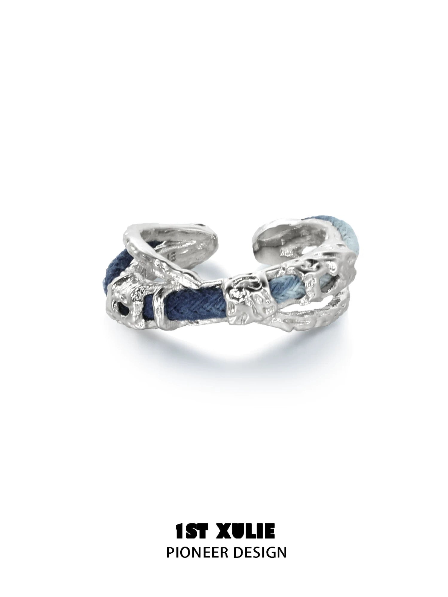 苗 - Miao - S925 Silver & Indigo Tie-dyed Cotton Rings