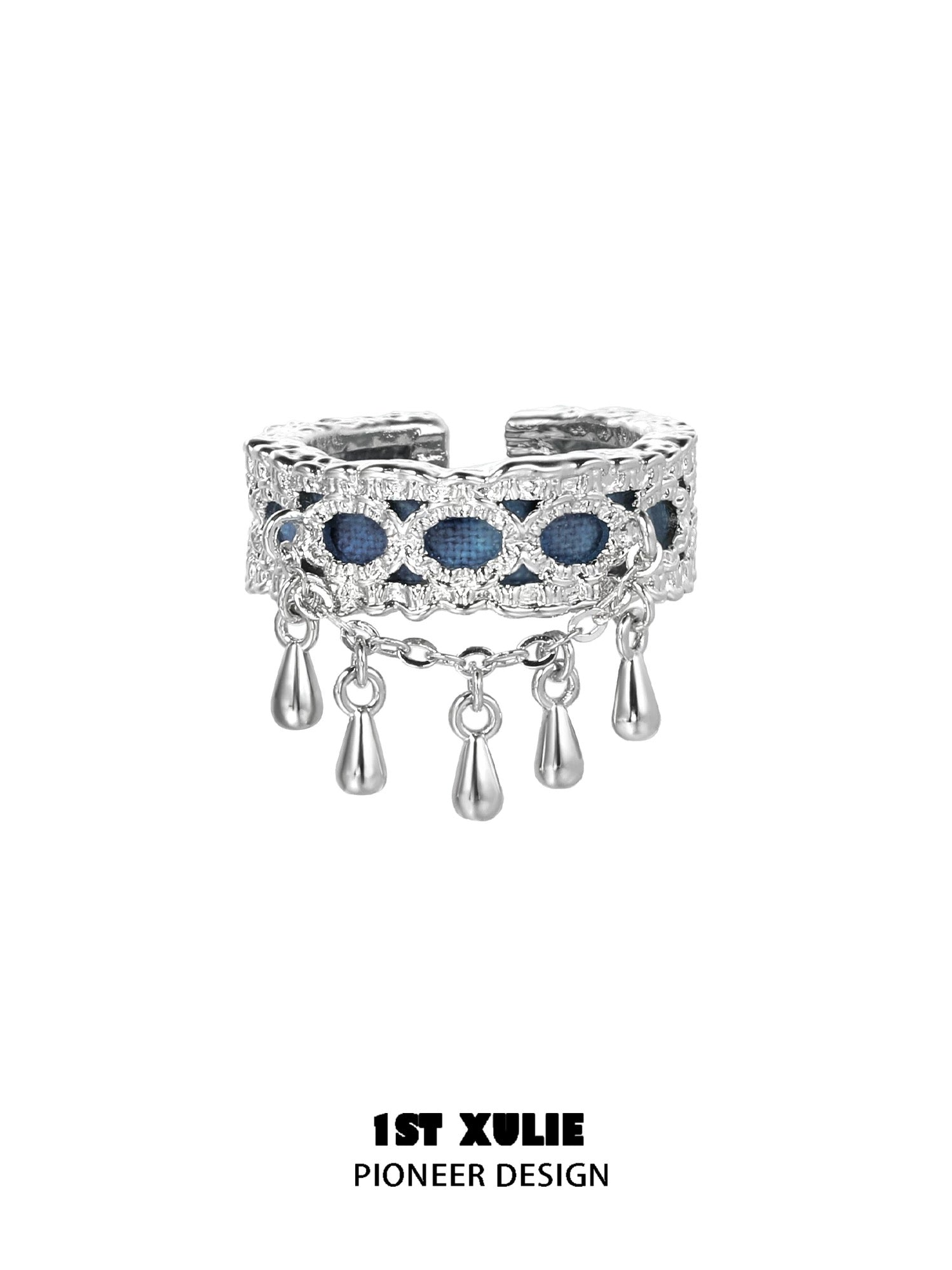 苗 - Miao - S925 Silver & Indigo Tie-dyed Cotton Rings