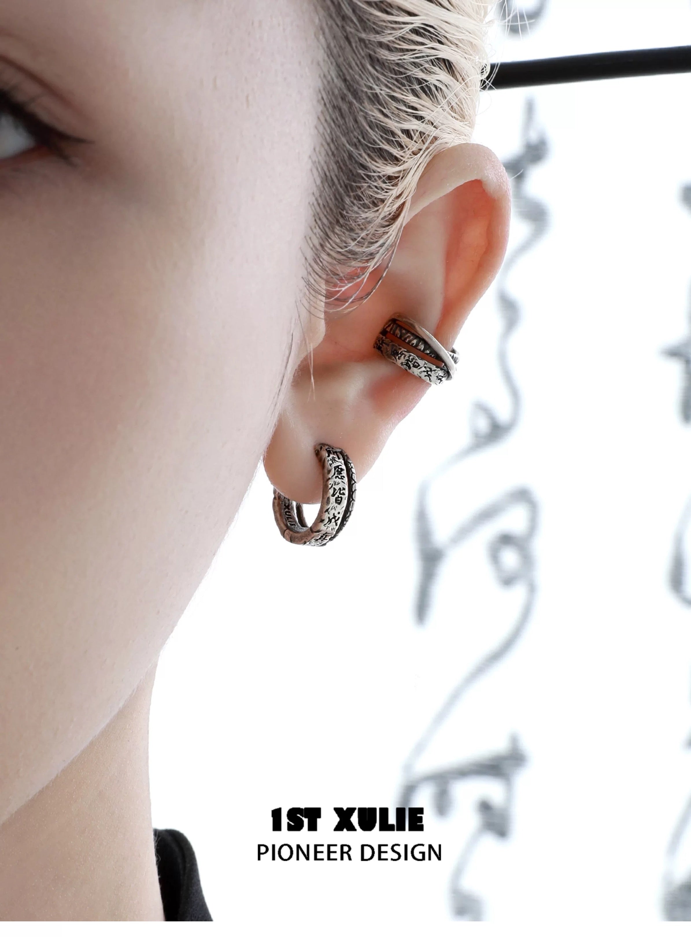 独白系列 - Soliloquy - Oxidized Silver Plated Rutilated Earrings & Earcuffs