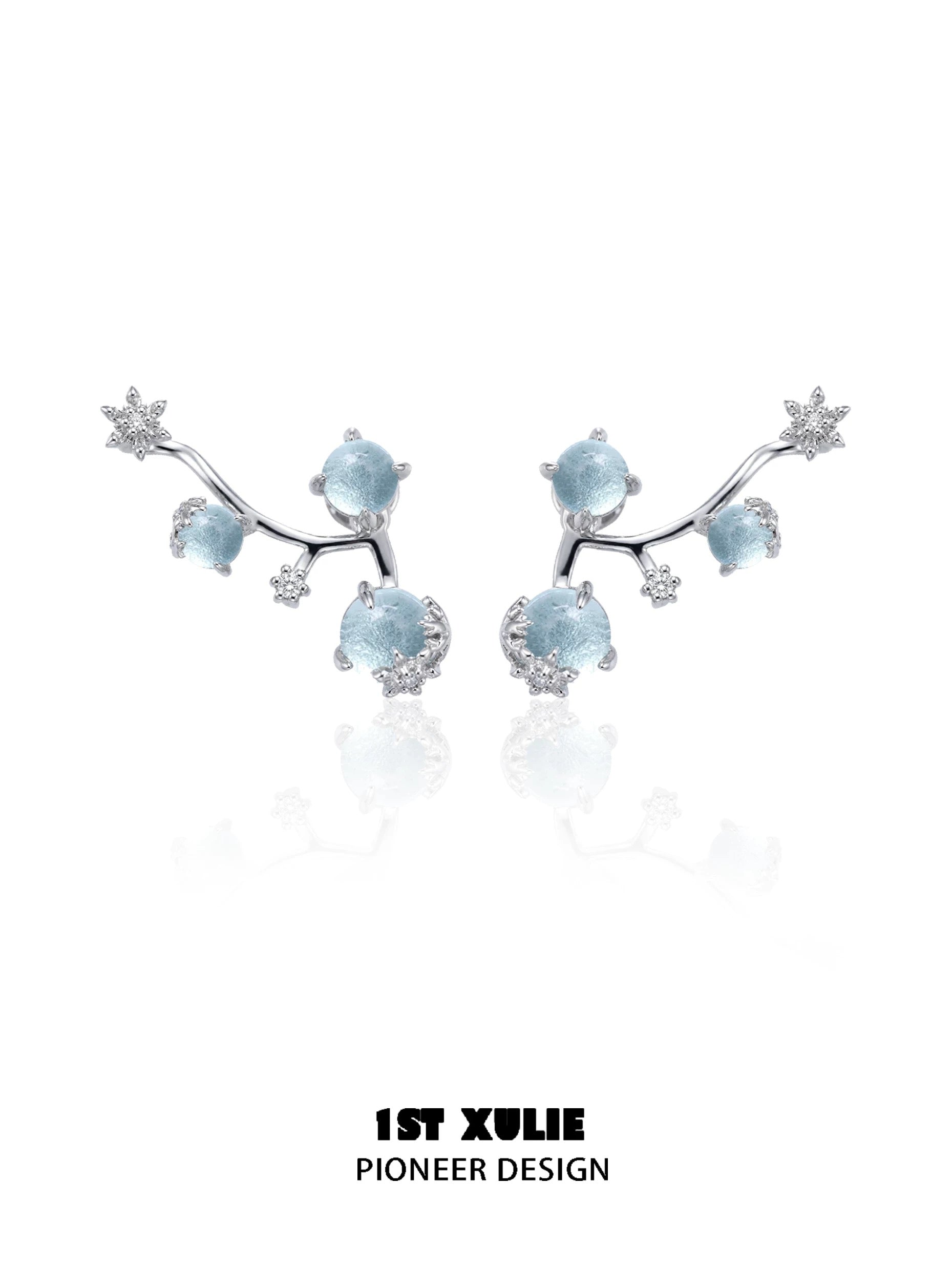 雪国之境 - The Snow Kingdom - Blue Glass Beads Detachable Earrings