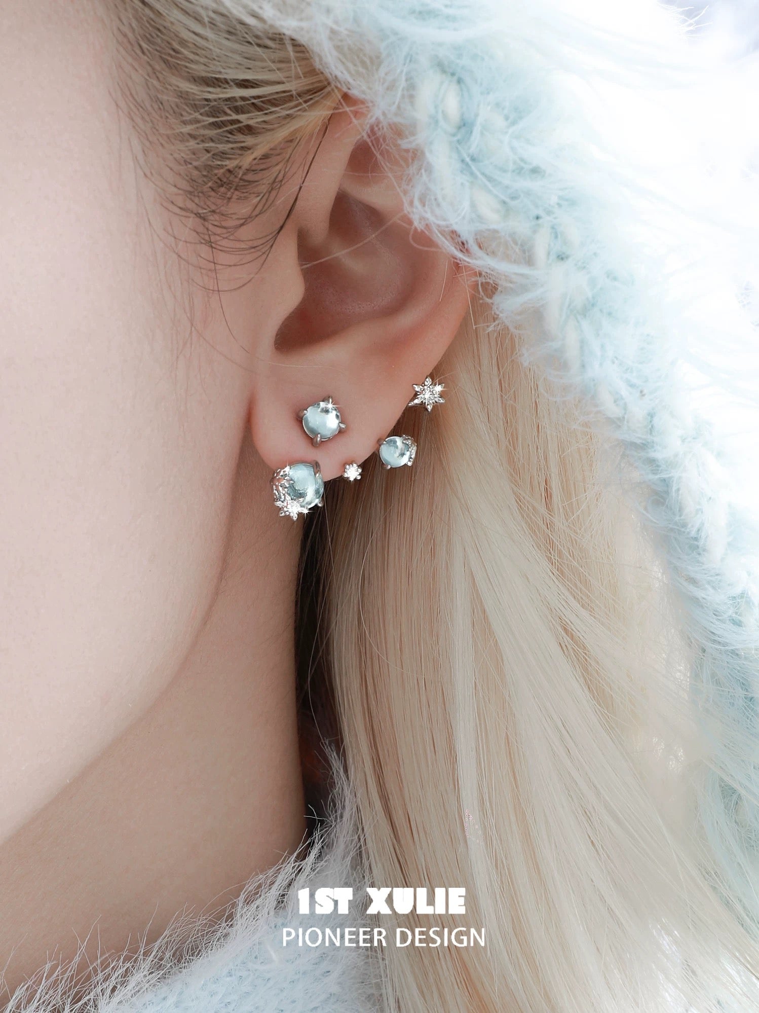 雪国之境 - The Snow Kingdom - Blue Glass Beads Detachable Earrings