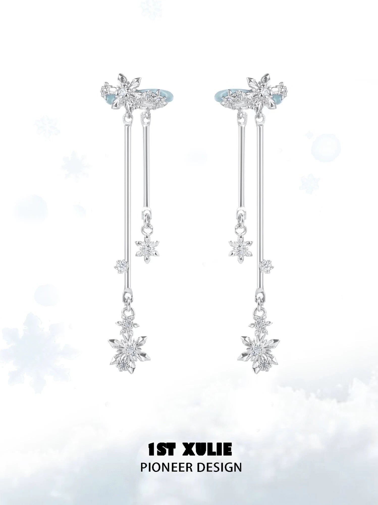雪国之境 - The Snow Kingdom - Snowflakes Dangle Ear Cuffs