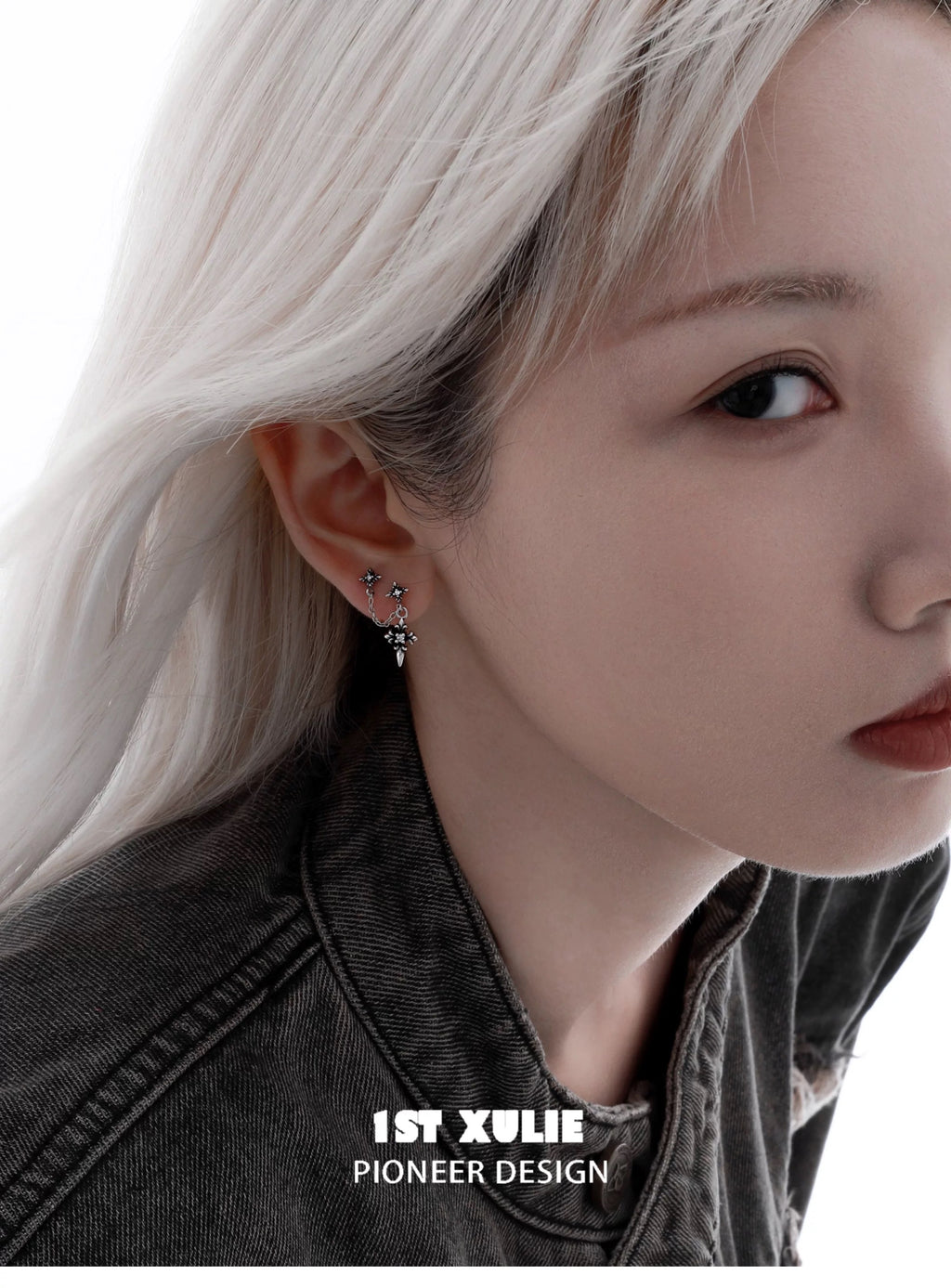 暗黑鸢尾 - Dark Iris - S925 Silver Stud Dangle Earrings