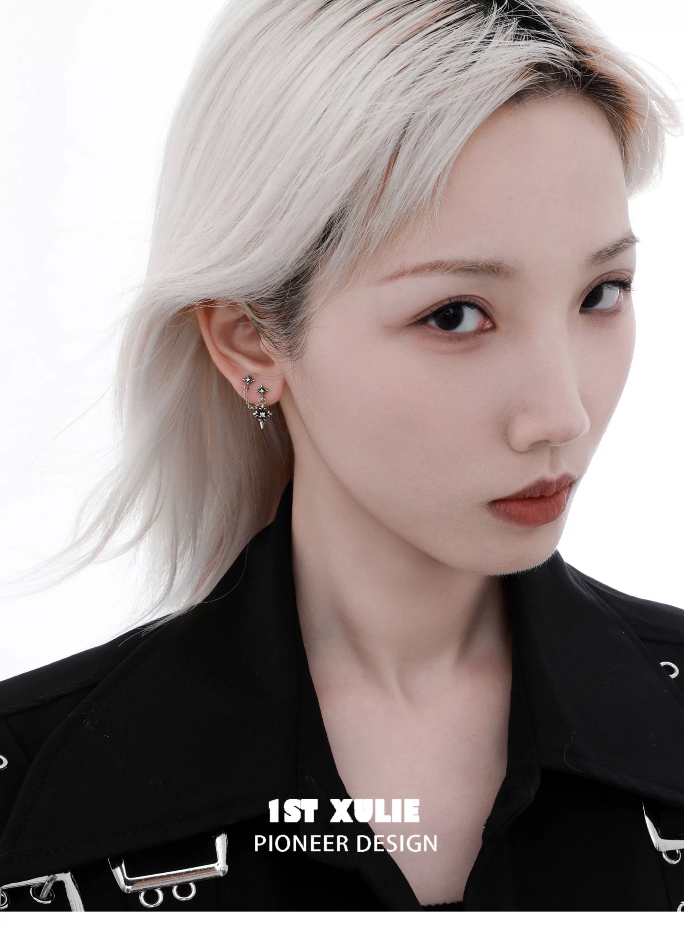 暗黑鸢尾 - Dark Iris - S925 Silver Stud Dangle Earrings