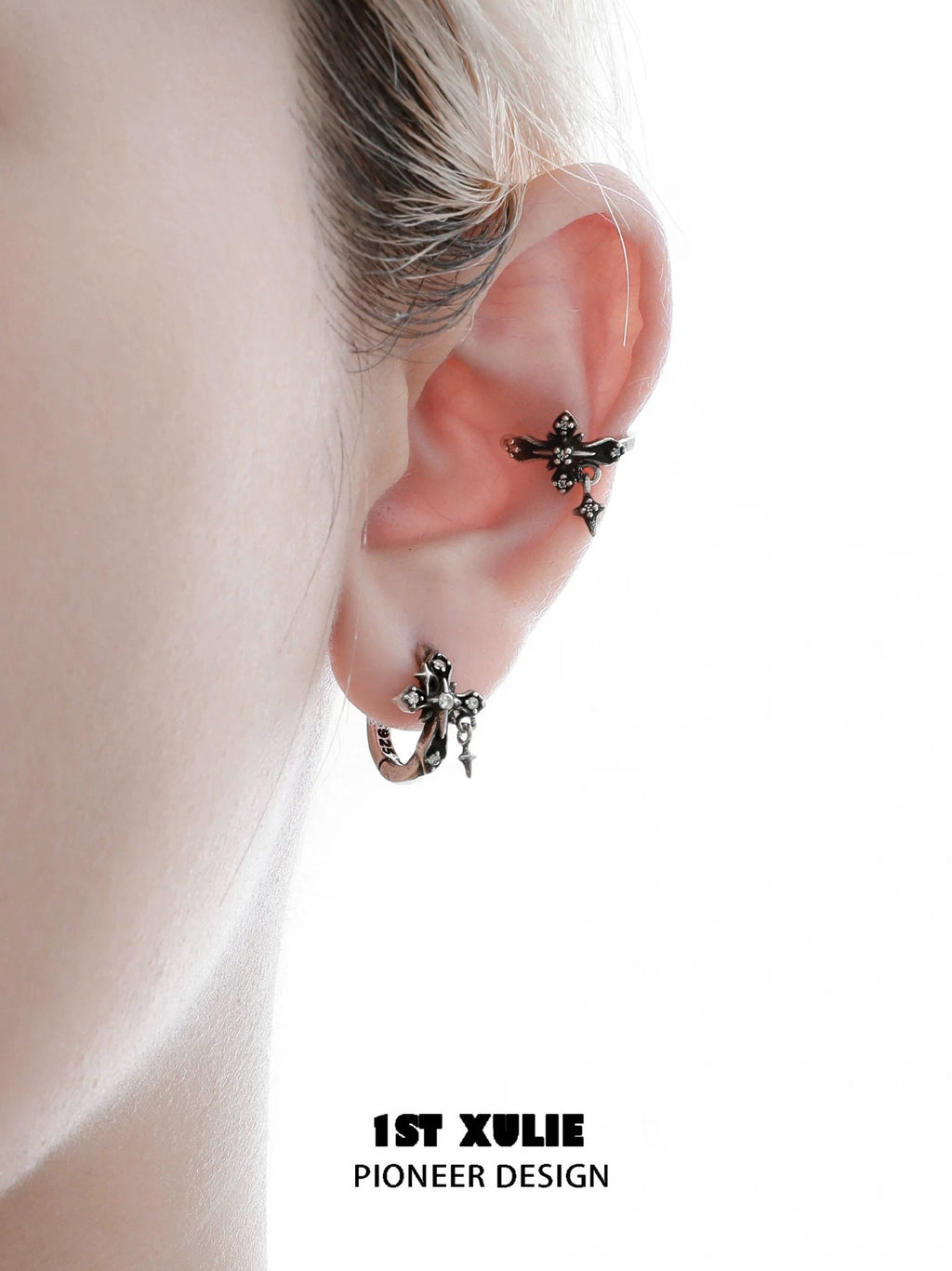 暗黑鸢尾 - Dark Iris - Oxidized Silver Plated Ear Cuffs