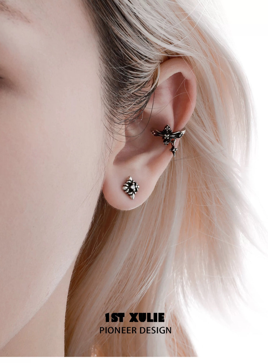 暗黑鸢尾 - Dark Iris - S925 Silver Screw Back Earrings