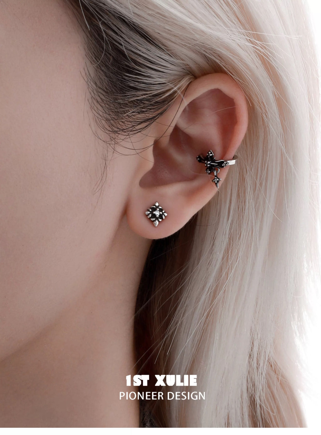 暗黑鸢尾 - Dark Iris - S925 Silver Screw Back Earrings