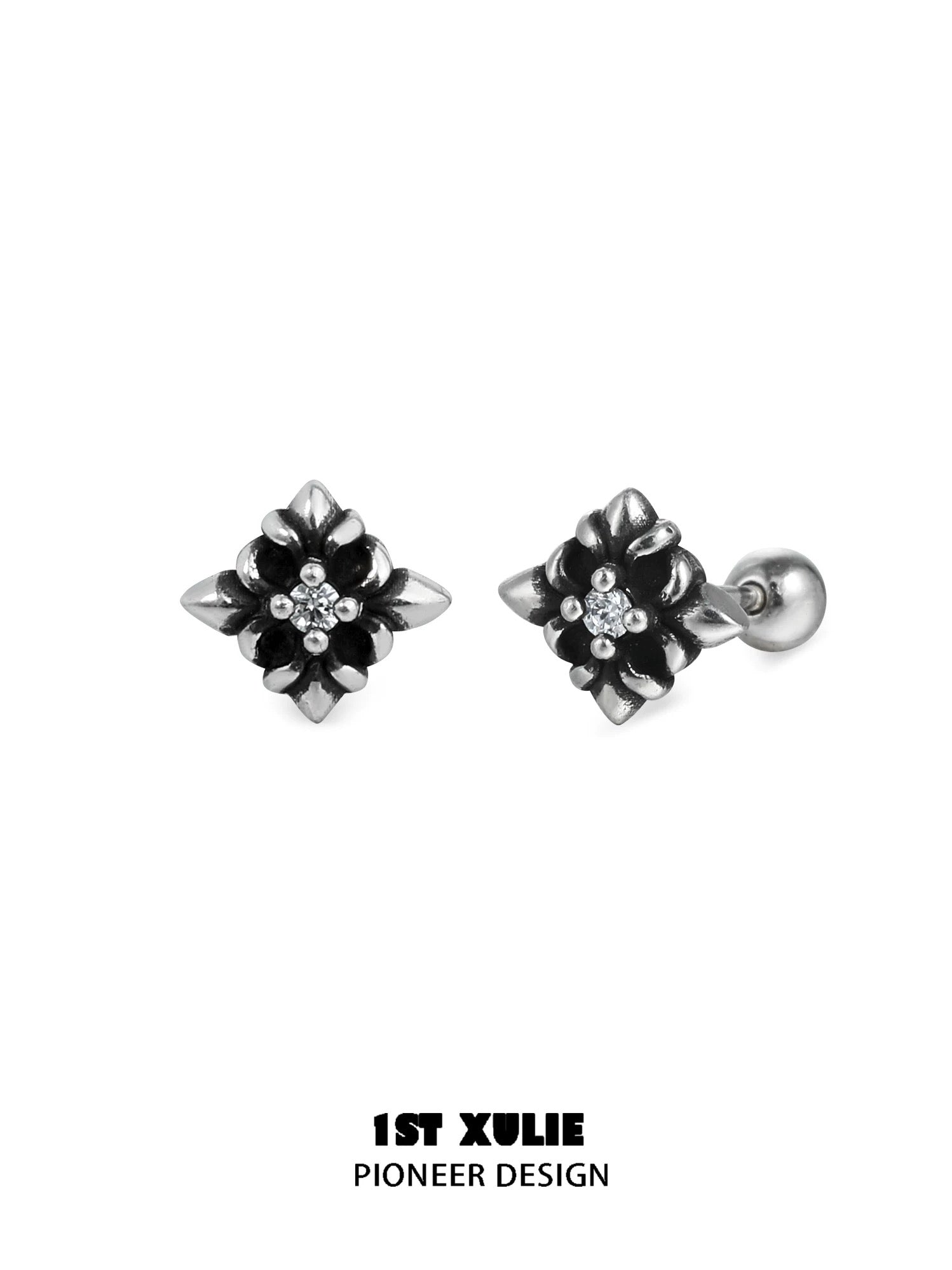 暗黑鸢尾 - Dark Iris - S925 Silver Screw Back Earrings