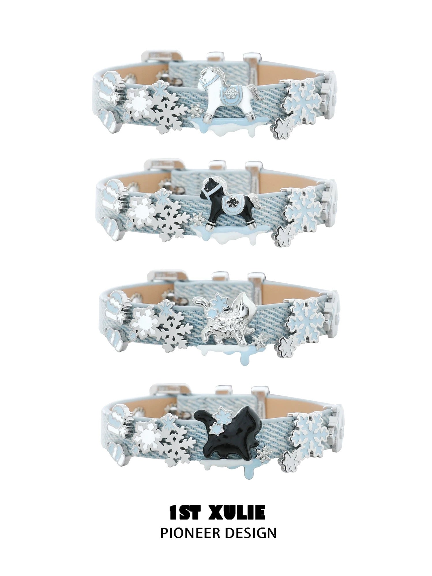雪地萌宠 - Snowy Pony & Kitten Faux Leather Bracelet
