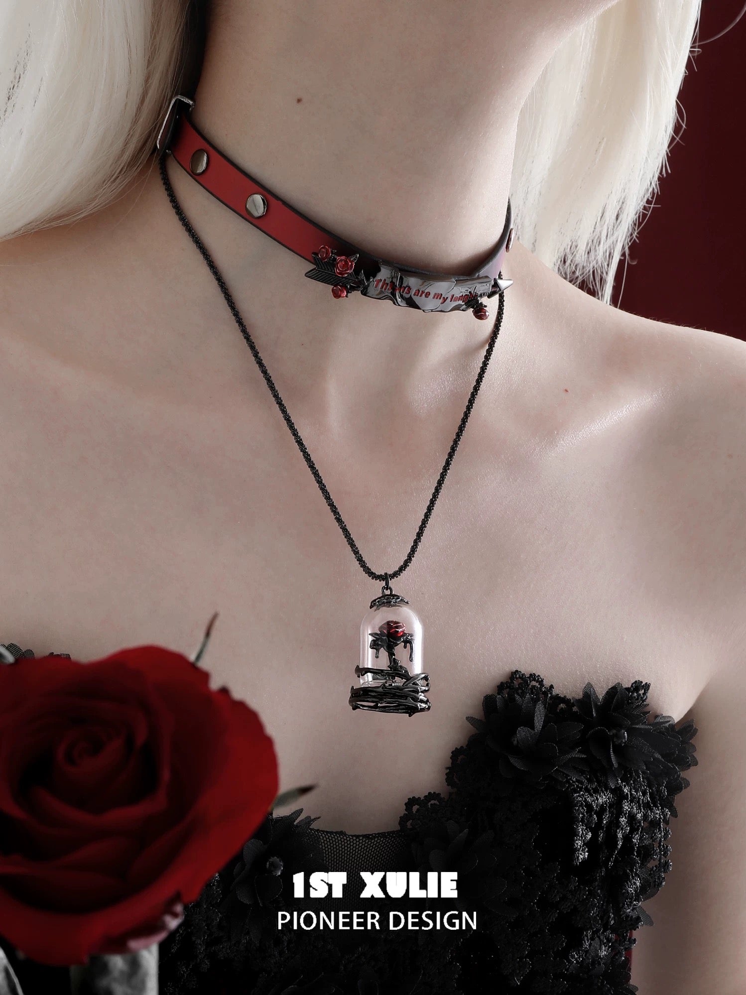 暮色蔷薇 - Twilight Rose Faux Leather Choker