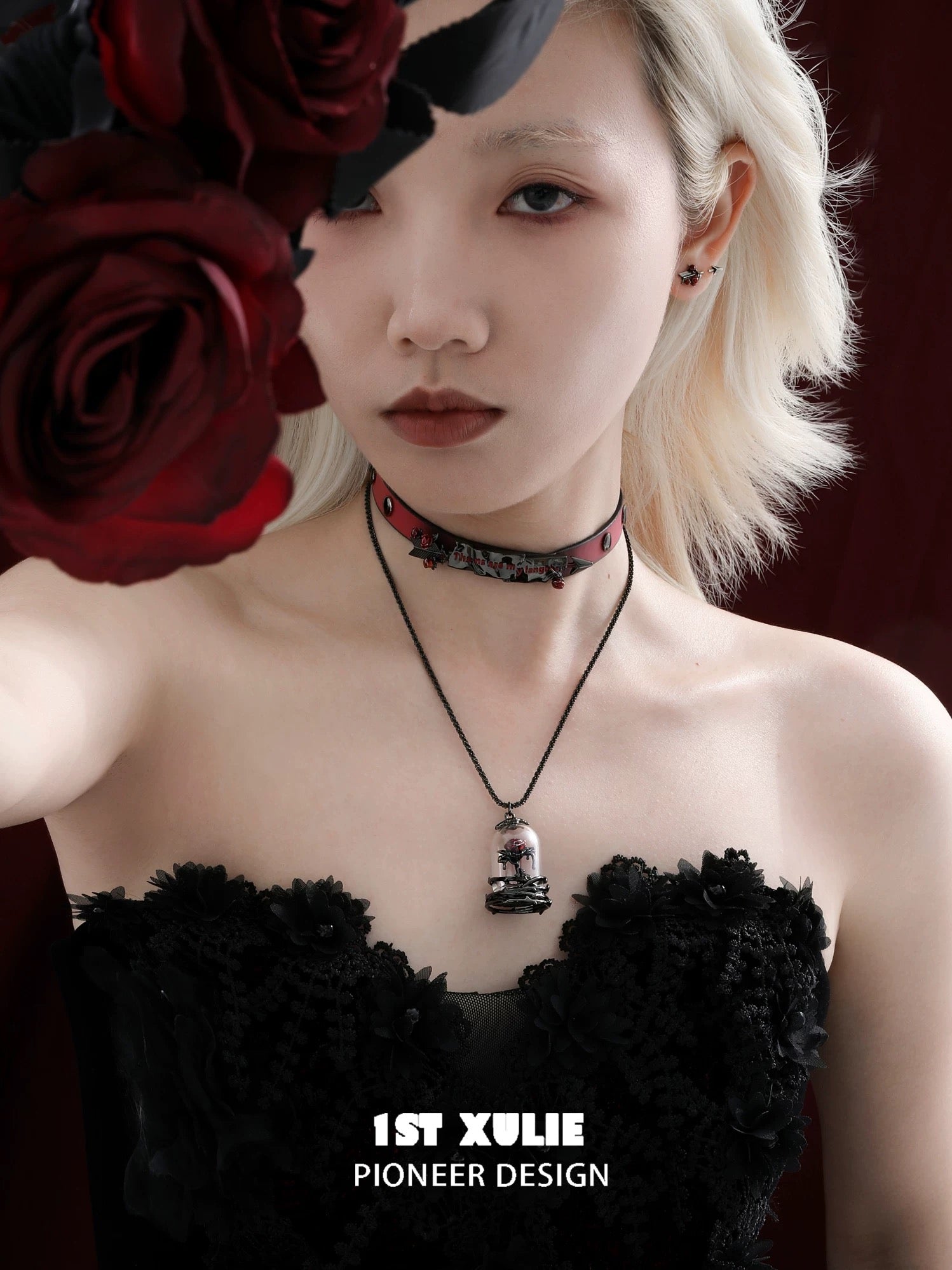暮色蔷薇 - Twilight Rose Faux Leather Choker