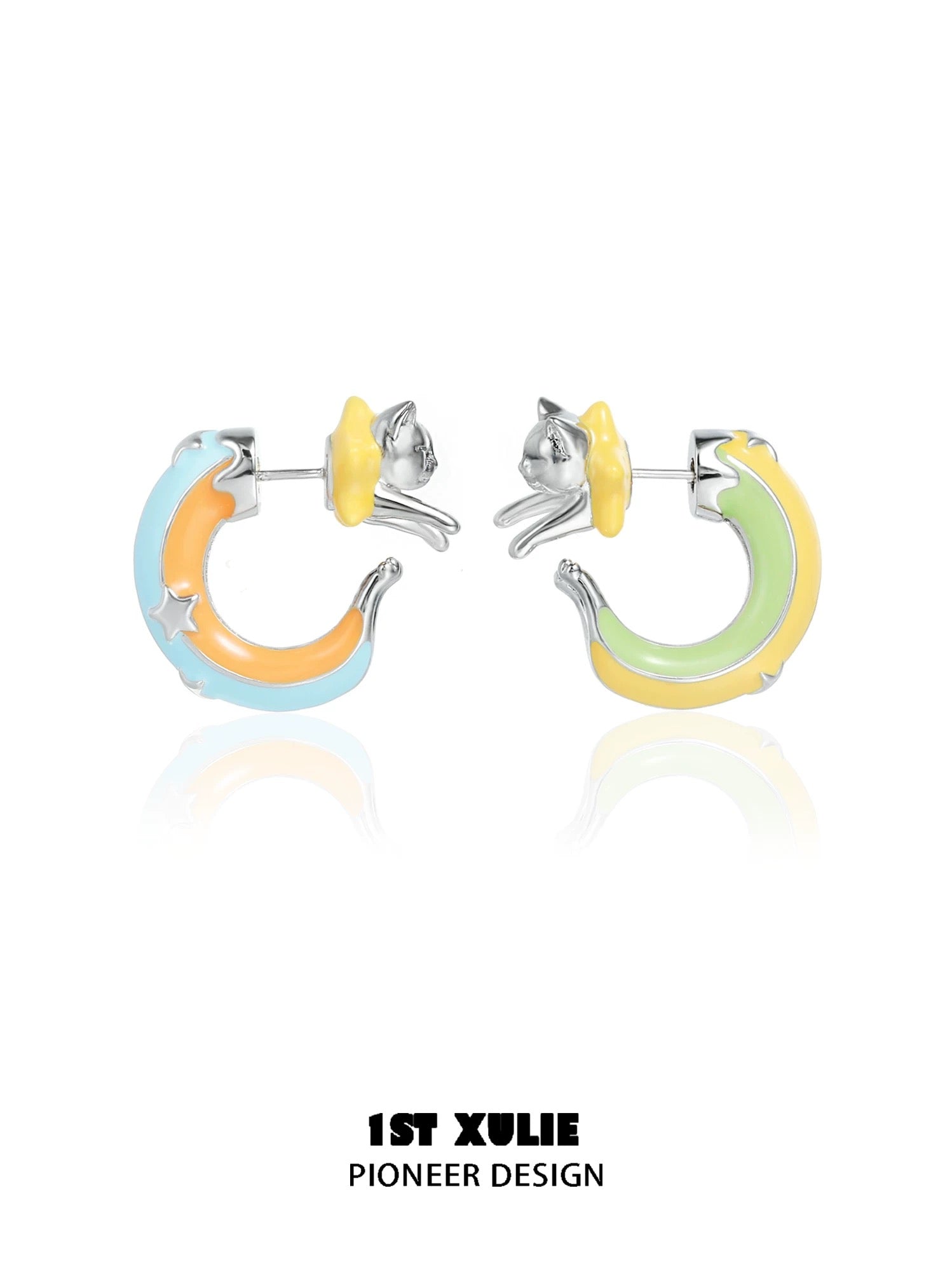 彩虹小猫 - Rainbow Cat - Half Hoop Detachable Earrings