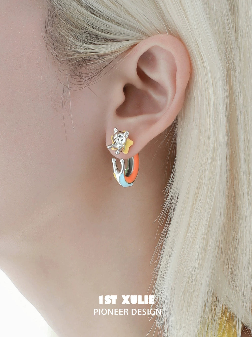 彩虹小猫 - Rainbow Cat - Half Hoop Detachable Earrings