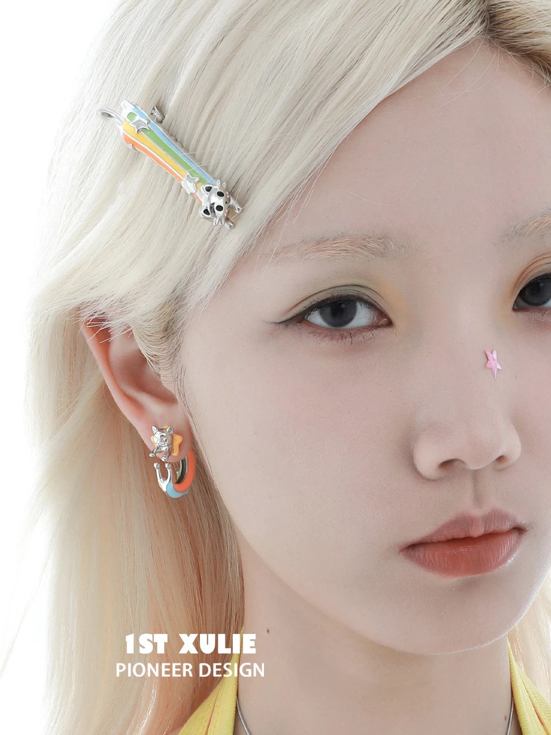 彩虹小猫 - Rainbow Cat - Half Hoop Detachable Earrings