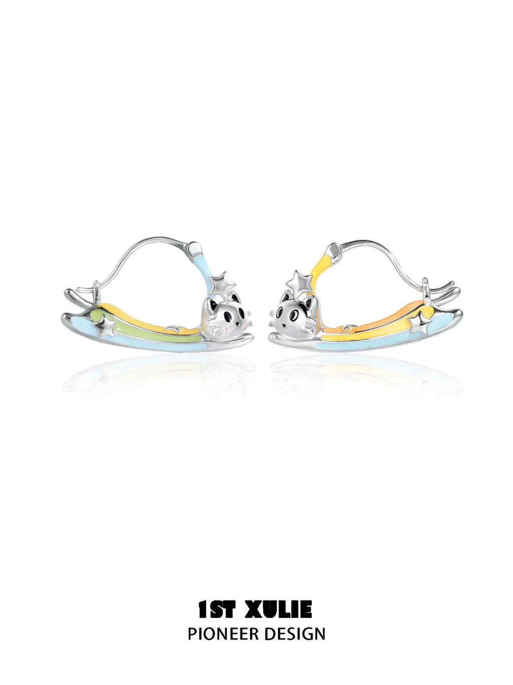 彩虹小猫 - Rainbow Cat - Hoop Earrings