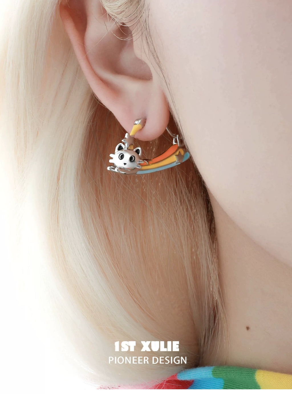 彩虹小猫 - Rainbow Cat - Hoop Earrings