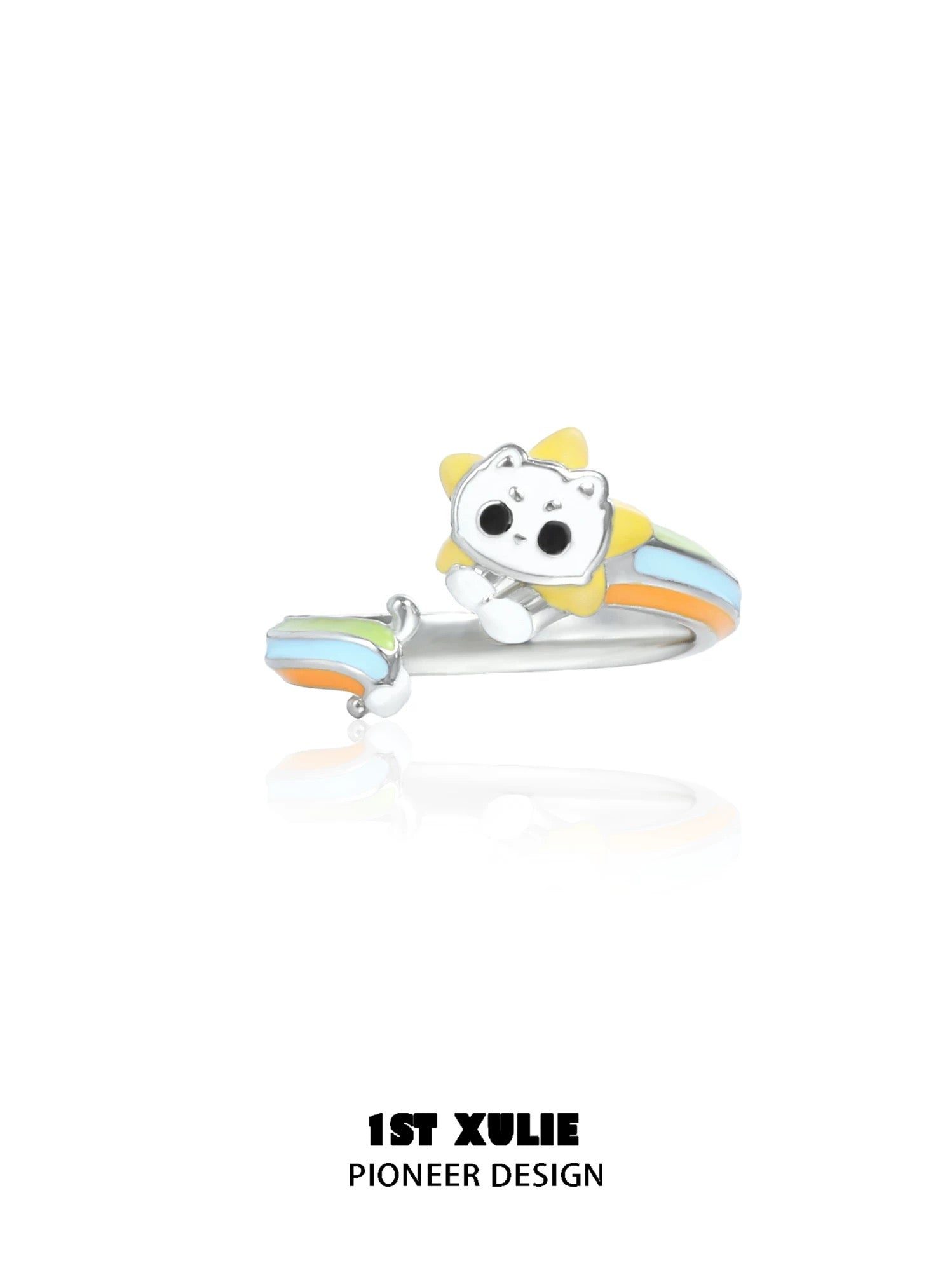彩虹小猫 - Rainbow Cat - S925 Silver Cat Ring & Paw Ring