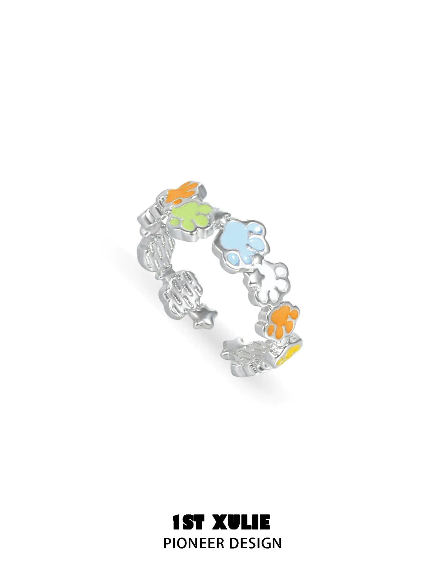 彩虹小猫 - Rainbow Cat - S925 Silver Cat Ring & Paw Ring