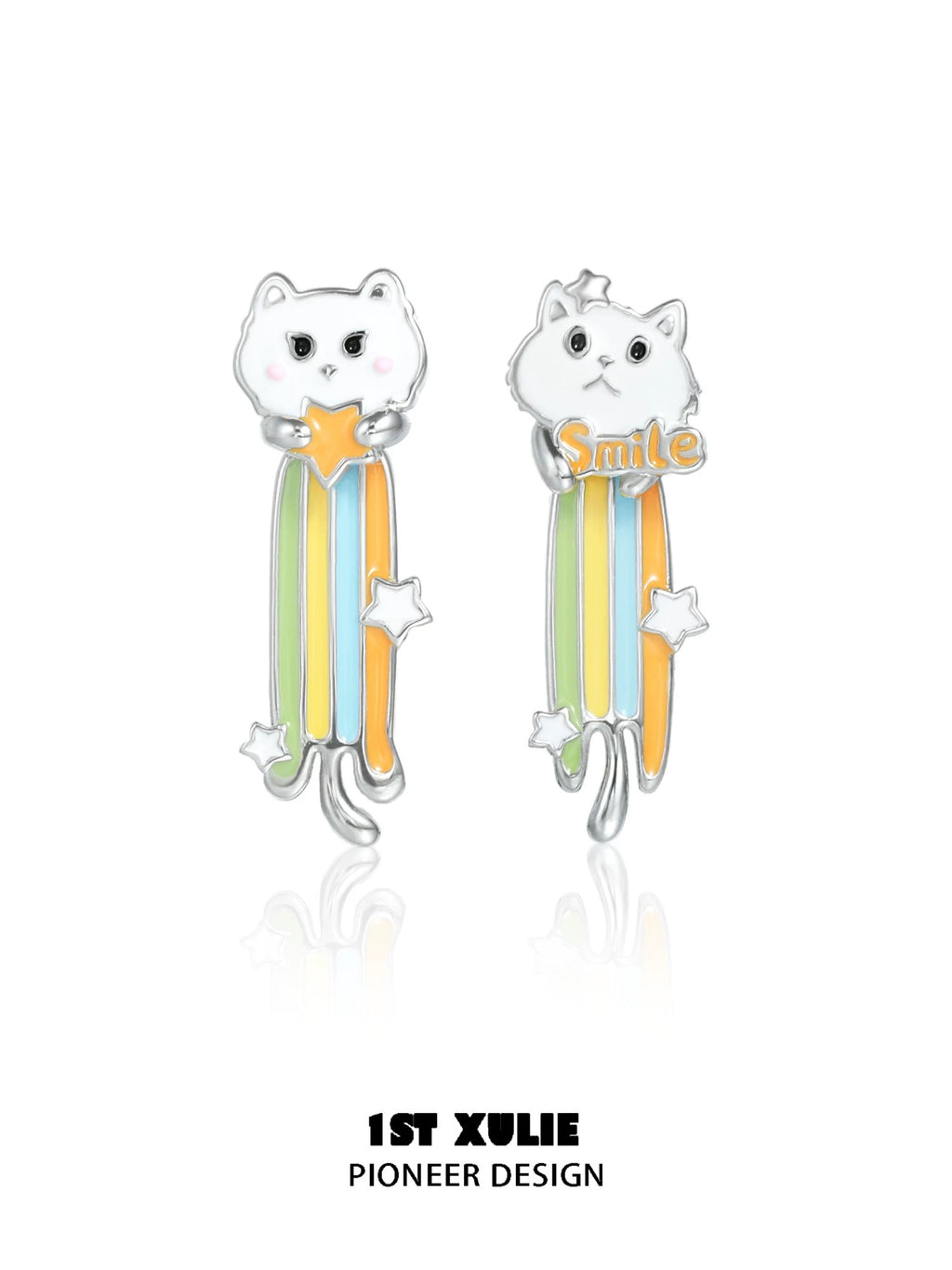 彩虹小猫 - Rainbow Cat - Long Detachable Earrings