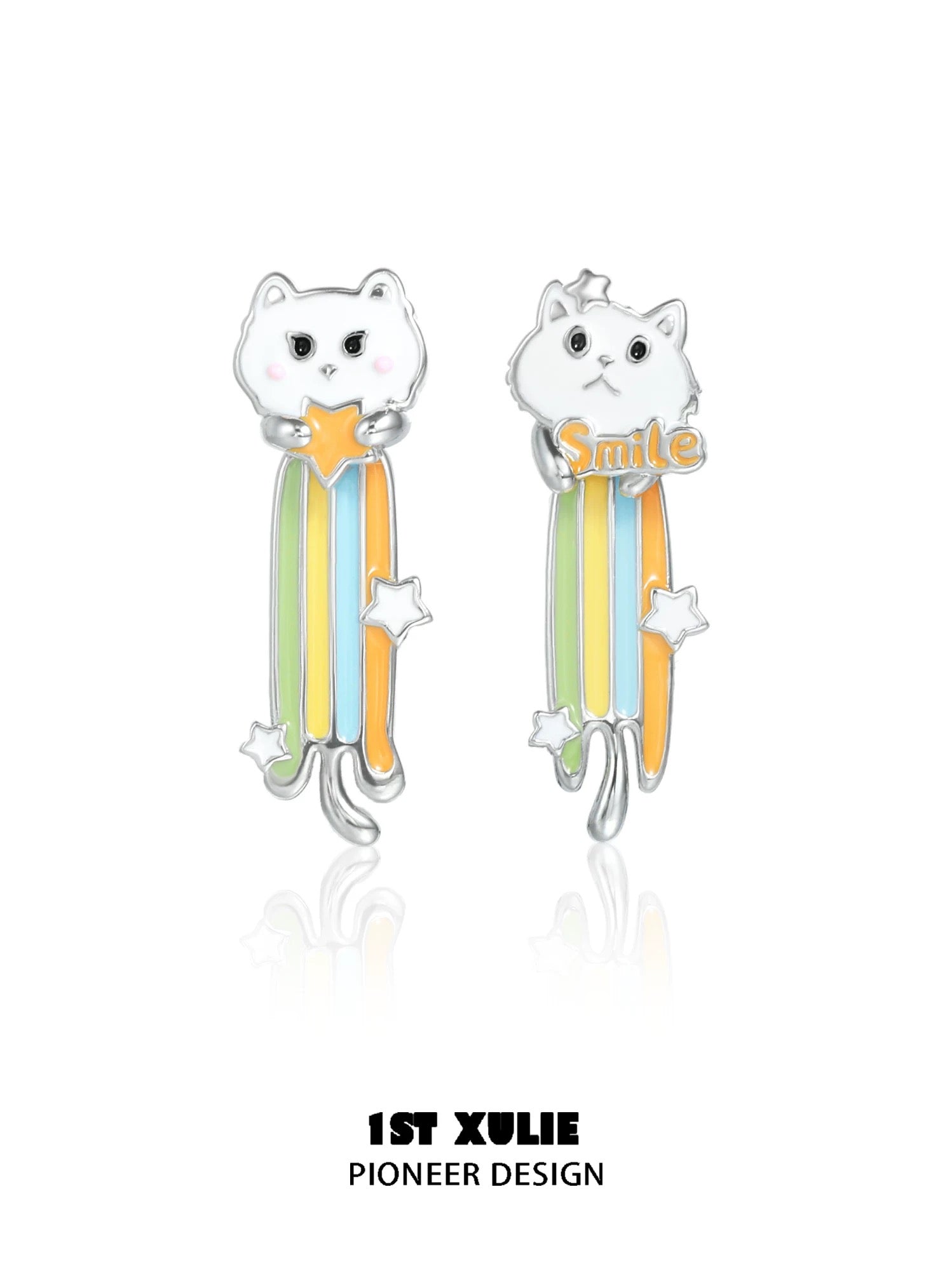 彩虹小猫 - Rainbow Cat - Long Detachable Earrings