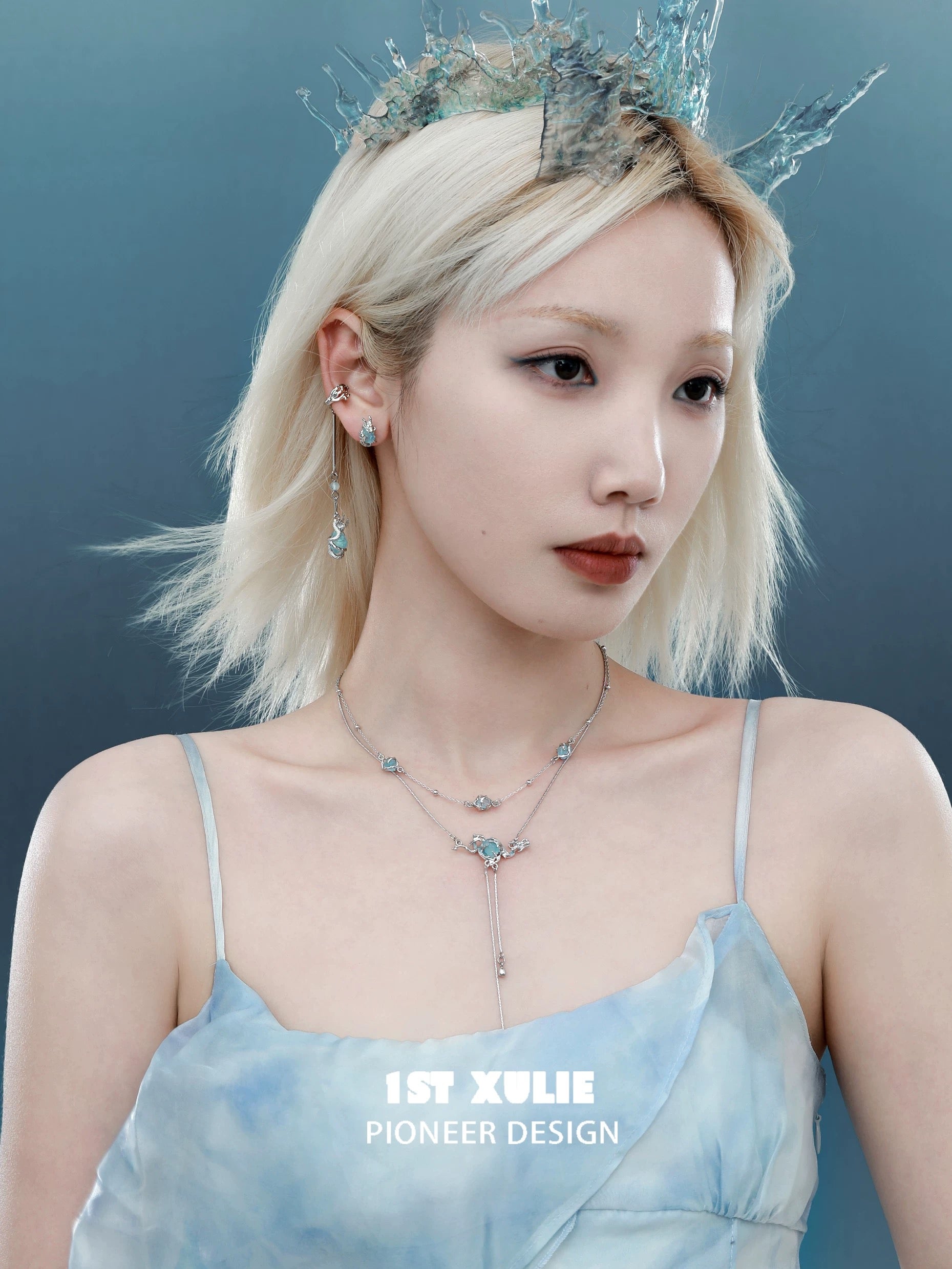 灵龙 - Spirit Dragon - Aquamarine Dangle Ear Cuffs