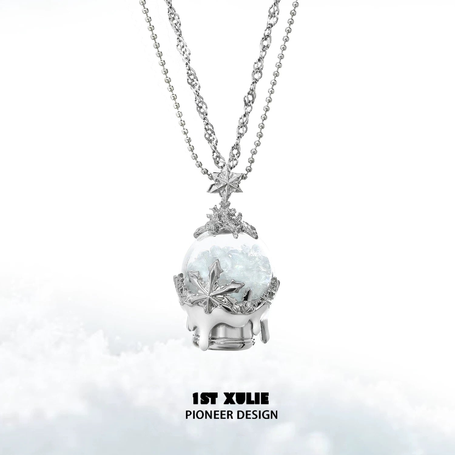 雪国之境 - The Snow Kingdom - Platinum Plating Snow Crystal Ball Necklace