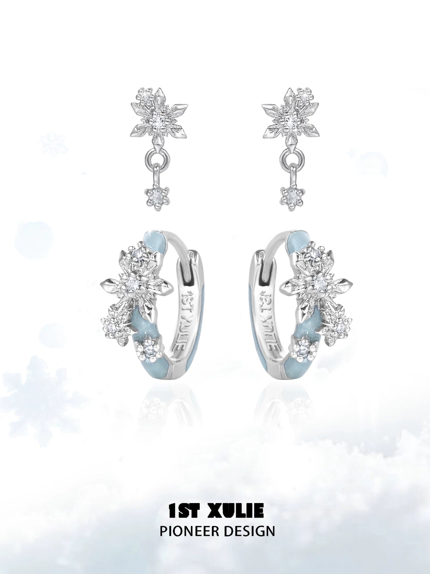 雪国之境 - The Snow Kingdom - Snowflakes S925 Silver Stud Earrings & Alloy Huggie Earrings